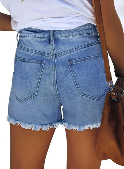 Damen Jeans-Shorts mit modischem Stars-and-Stripes-Muster und fransigen Details Stalluxe