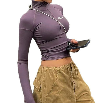 Damen Sportliches Langarm-Top mit hohem Kragen und praktischer Kopfhöreröffnung Stalluxe