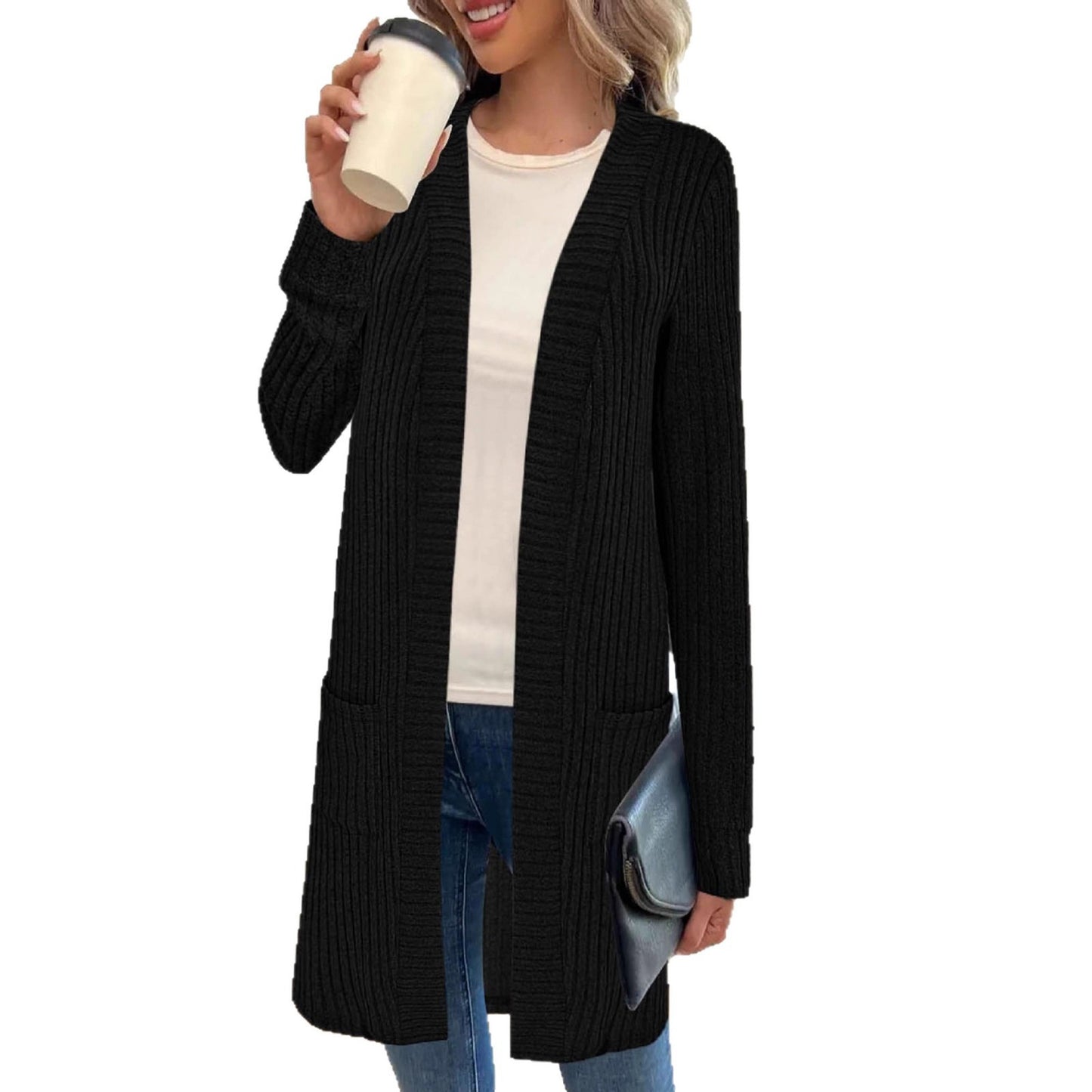 Damen Strickjacke mit asymmetrischem Saum und praktischen Taschen Stalluxe