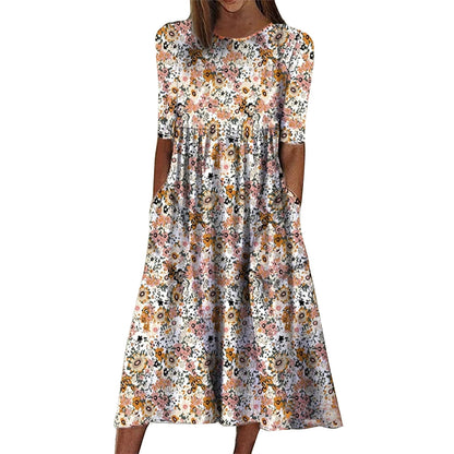 Damen Fließendes Maxikleid mit floralem Muster und praktischen Taschen Stalluxe