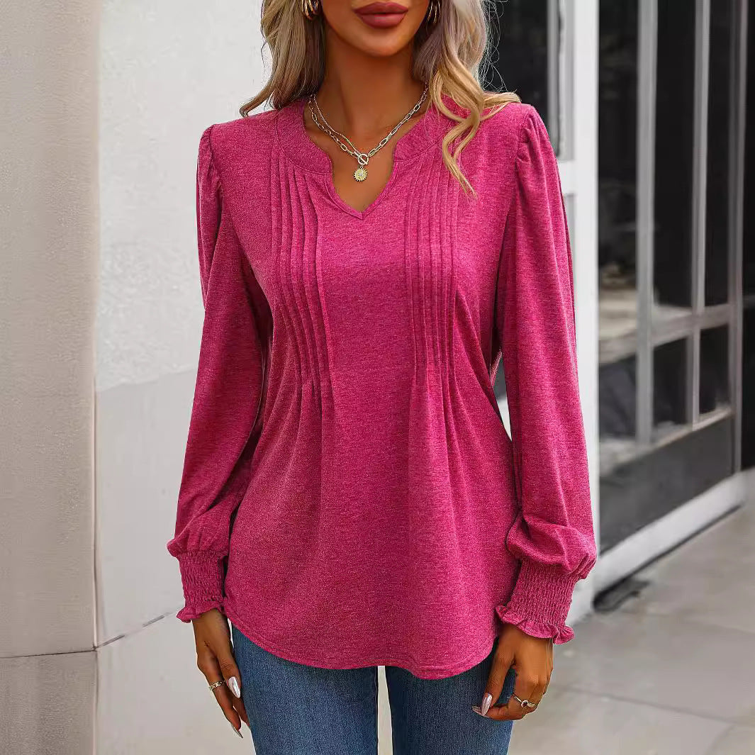 Damen Bluse mit texturiertem Design und elegantem V-Ausschnitt Stalluxe