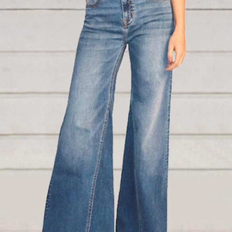 Damen weit geschnittene Denim-Hose mit hohem Bund Stalluxe