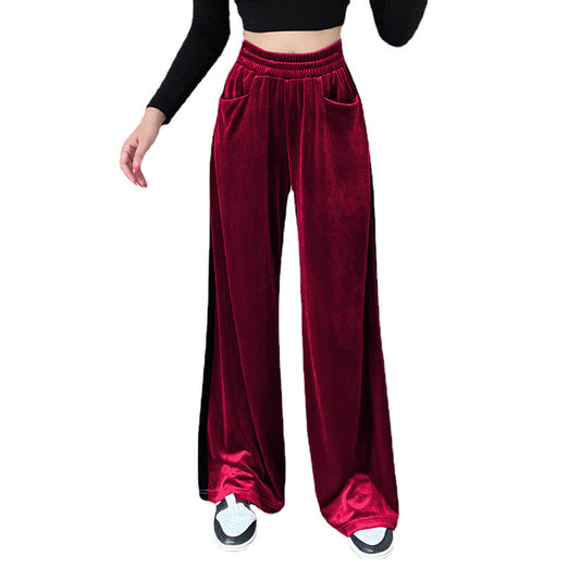 Damen weite Palazzo-Hose aus samtigem Material mit hohem Taillenbund und praktischen Taschen Stalluxe