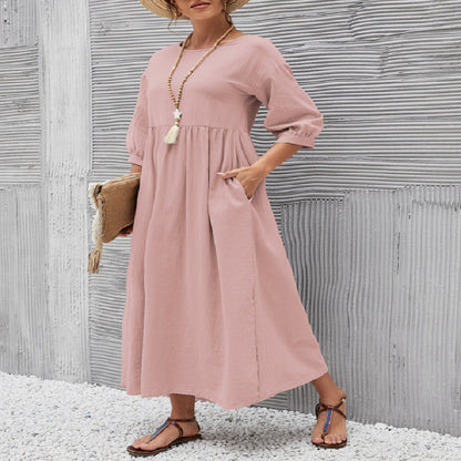 Damen Maxikleid mit eleganter Taillierung und voluminösen Ärmeln Stalluxe