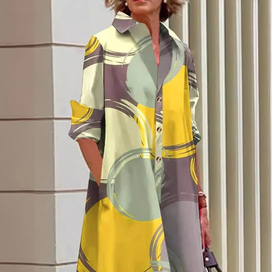Damen Hemdblusenkleid mit modernem Muster Stalluxe