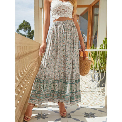 Damen Maxirock mit floralem Design und hoher Taille Stalluxe