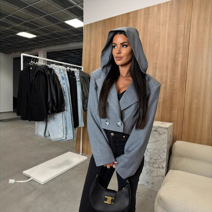 Damen Modische Kapuzenjacke im Oversize-Schnitt mit doppelter Knopfverschluss Stalluxe