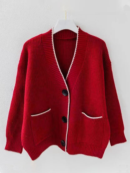 Damen Grobstrickcardigan mit tiefem V-Ausschnitt und praktischen Taschen Stalluxe