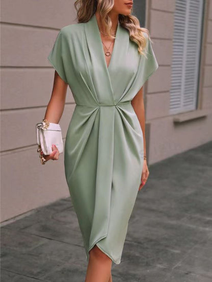 Damen elegantes Wickelkleid mit besonderem Drapierungsdesign Stalluxe