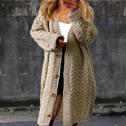 Damen Großer Strickmantel mit dekorativem Knopfverschluss und Zopfmuster Stalluxe