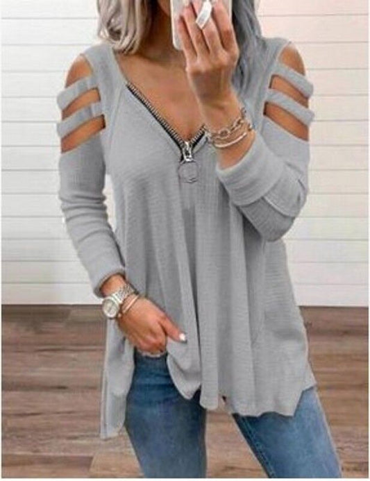 Damen Strickpullover mit modischen Cut-Out-Ärmeln Stalluxe