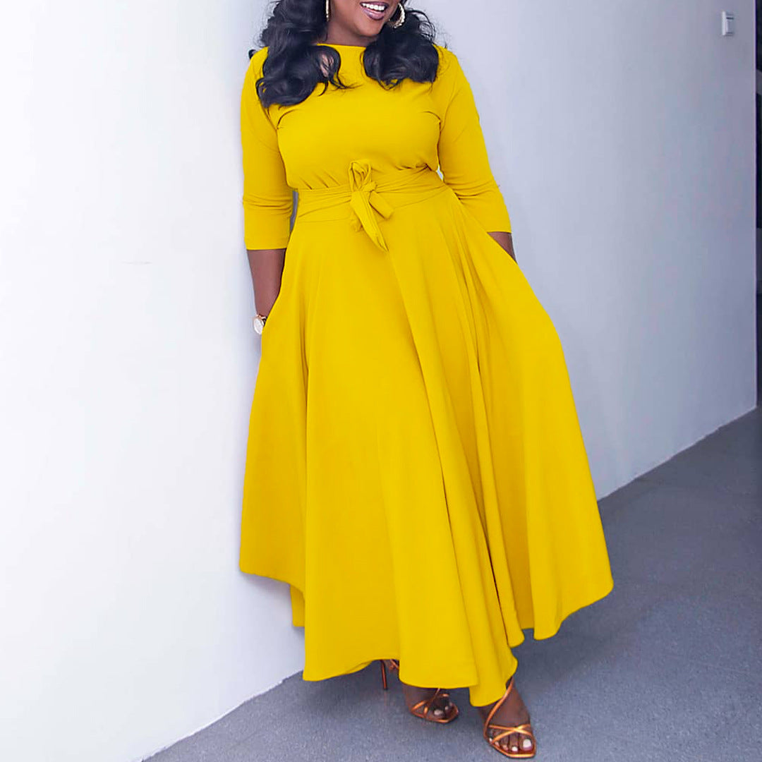 Damen Maxikleid mit Taillengürtel Stalluxe