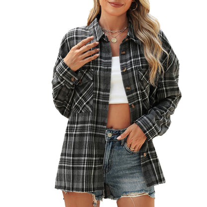 Damen karierte Hemdbluse mit oversized Schnitt und Brusttaschen Stalluxe