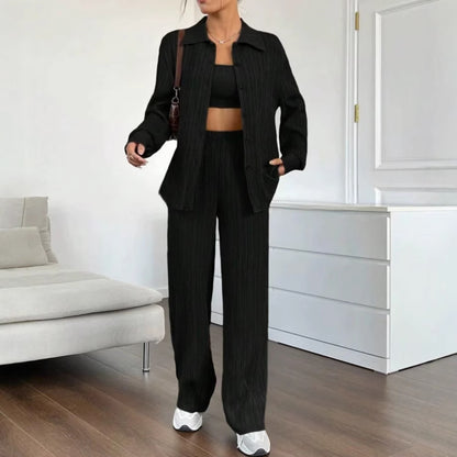 Damen Elegantes Set aus gestreifter Bluse und lockerer Hose Stalluxe