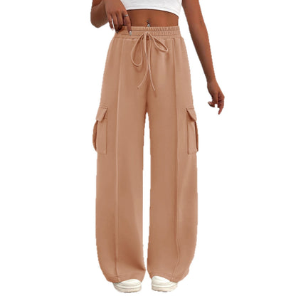 Damen weite Cargo-Hosen mit elastischem Bund und seitlichen Taschen Stalluxe