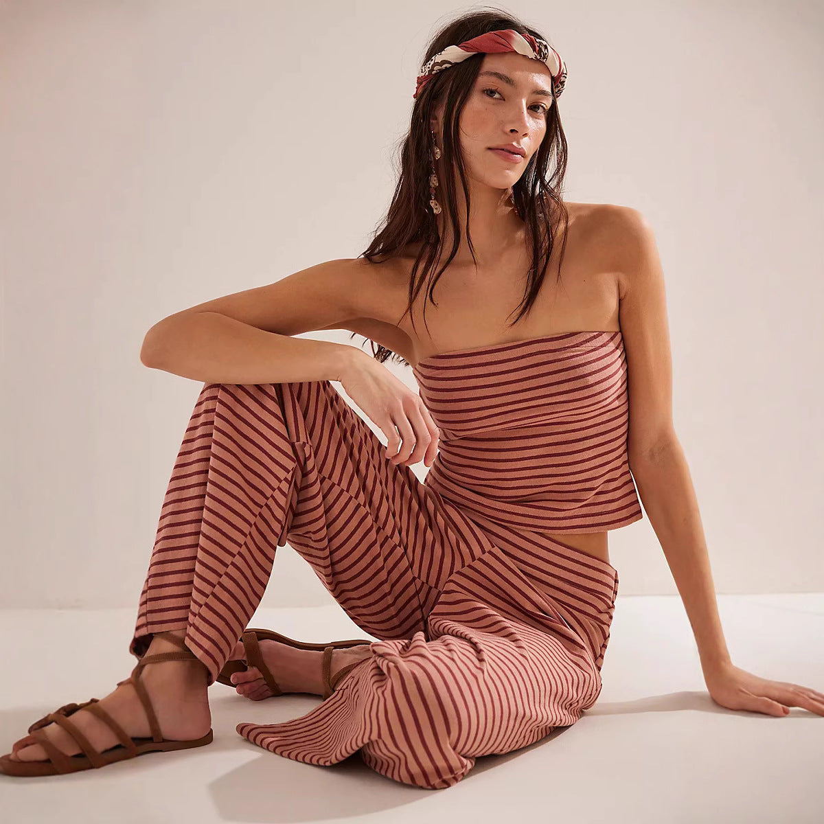 Damen lässiges Strand-Lounge-Set mit weitem Schnitt und maritimer Streifenoptik Stalluxe
