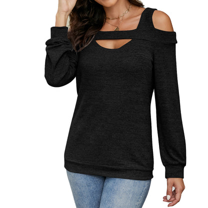 Damen modisches Sweatshirt mit asymmetrischem Ausschnitt Stalluxe Schwarz