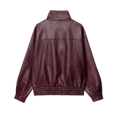Damen modische Kunstlederjacke mit hohen Kragen und praktischen Knopfdetails Stalluxe