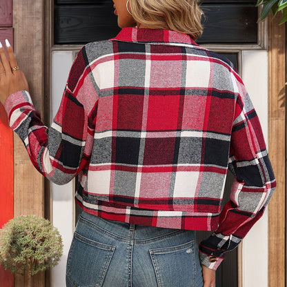 Damen Karierte Baumwolljacke mit modischem Schnitt und Taschen Stalluxe