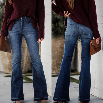 Damen Flared Jeans mit frayed Saum und hohem Bund Stalluxe