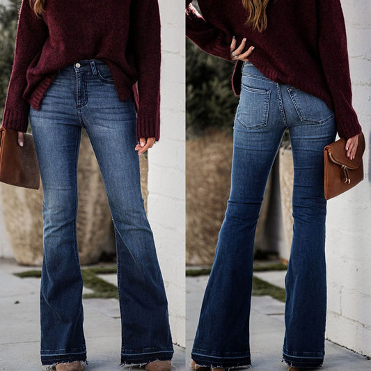 Damen Flared Jeans mit frayed Saum und hohem Bund Stalluxe