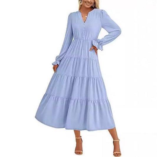 Damen Langärmliges Maxi-Kleid mit Volants Stalluxe