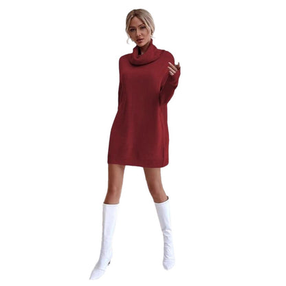 Damen Knitdress mit hohem Kragen und Oversized-Schnitt Stalluxe