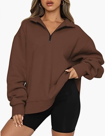 Damen Sportlicher Sweater mit Halbreißverschluss und oversized Passform Stalluxe Dunkelbraun