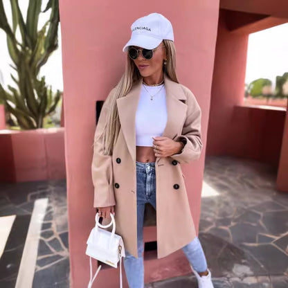 Damen Modische Oversized Wolljacke mit breitem Revers Stalluxe