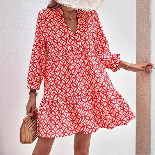 Damen Boho-Style Sommerkleid mit fließendem Schnitt und Rüschendetails Stalluxe