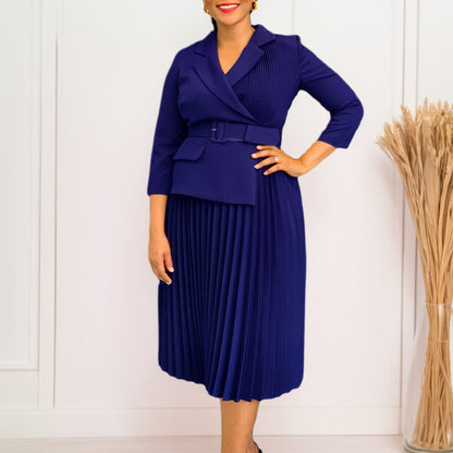 Damen Plissee-Blazer-Kleid mit Taillengürtel Stalluxe