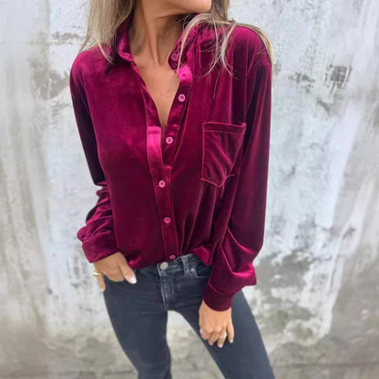 Women's Luxurious Velvet Button-Up Shirt Stalluxe