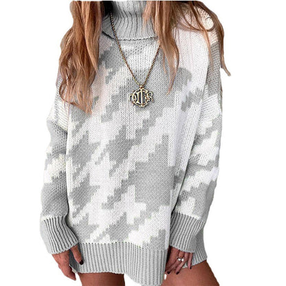 Damen Strickpullover mit hohem Kragen und modernem Zickzack-Muster Stalluxe