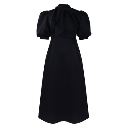 Damen Midi-Kleid mit eleganter Schleifenansatz und Puffärmel Stalluxe