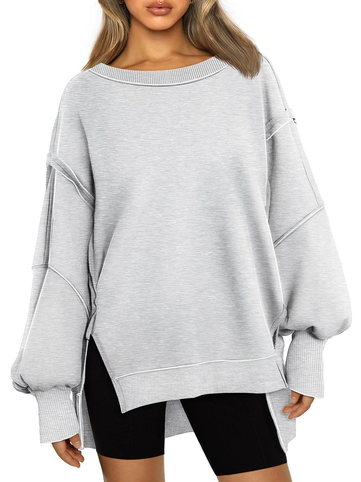 Damen Lässiger Oversize-Sweatshirt mit weitem Kragen und Seitenöffnungen Stalluxe