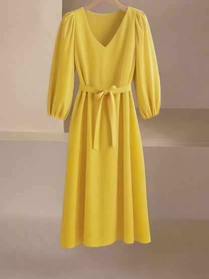 Damen Maxikleid mit V-Ausschnitt und eleganten Puffärmeln Stalluxe