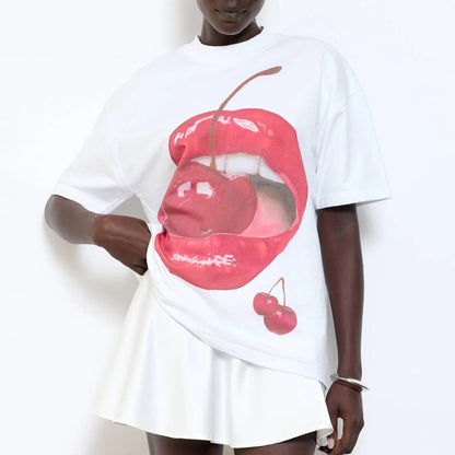 Damen Grafik T-Shirt mit kreativem Kirschmotiv Stalluxe