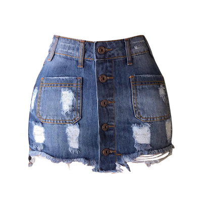 Damen Jeansrock mit Knopfverschluss und coolen Destroyed-Details Stalluxe