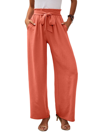 Damen weite Palazzo-Hose mit elastischem Bund und Bindegürtel Stalluxe