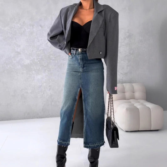 Damen Jeansrock mit hohem Schlitz im modernen Used-Look Stalluxe