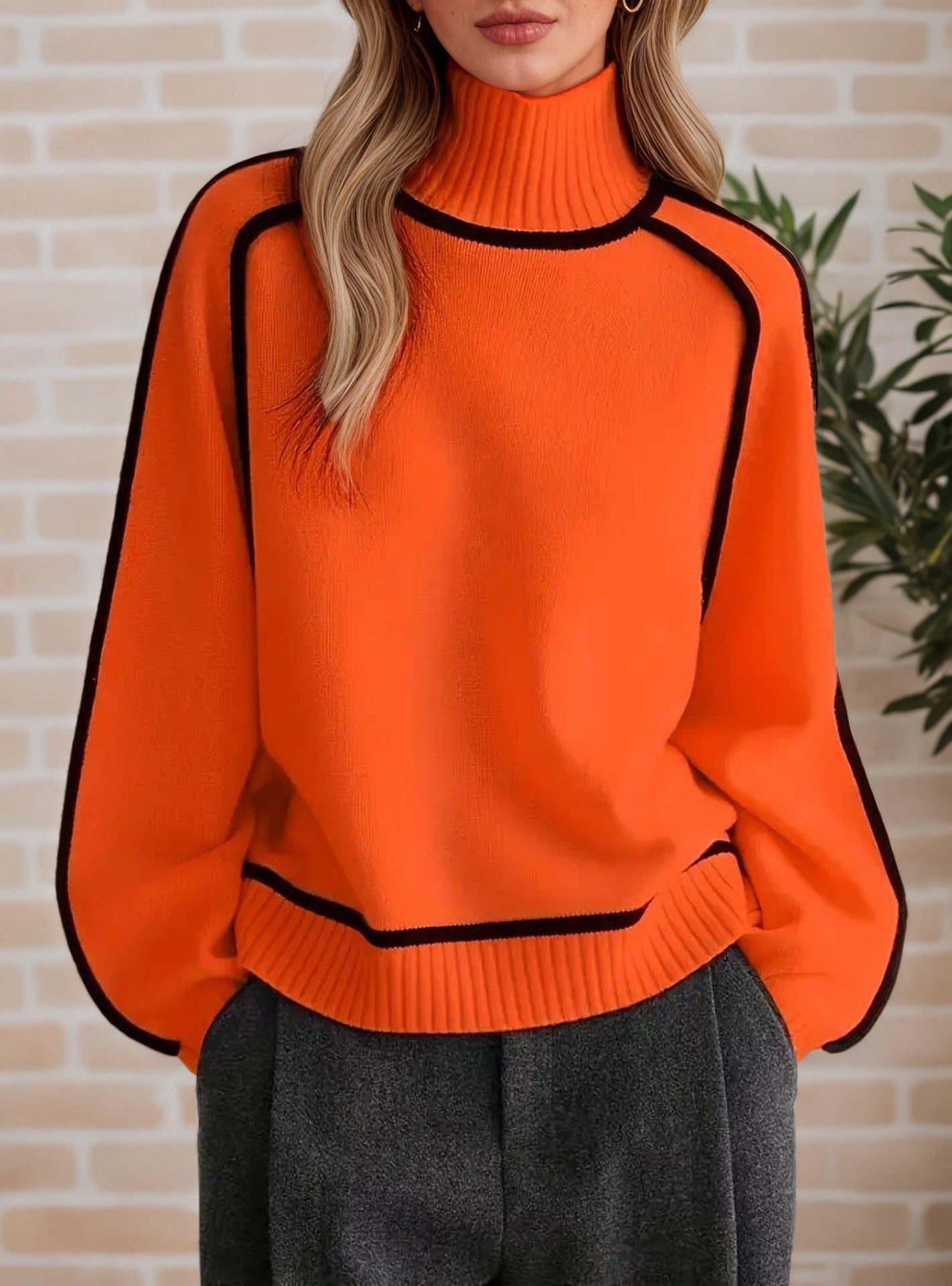 Damen Pullover mit hohem Kragen und modernen Strukturdetails Stalluxe