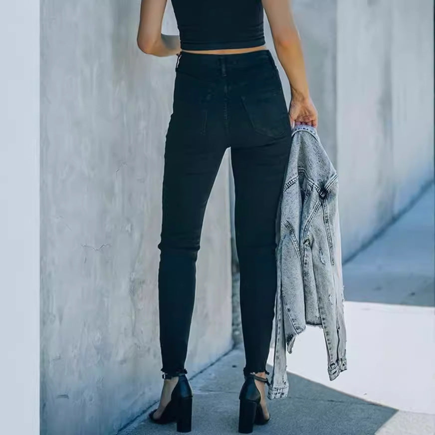 Damen Hochtaillierte Skinny Jeans mit knöpfbarem Bund und figurbetontem Schnitt Stalluxe