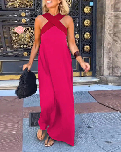 Damen Langes Maxikleid mit Cross-Over-Trägern und elegantem Schnitt Stalluxe