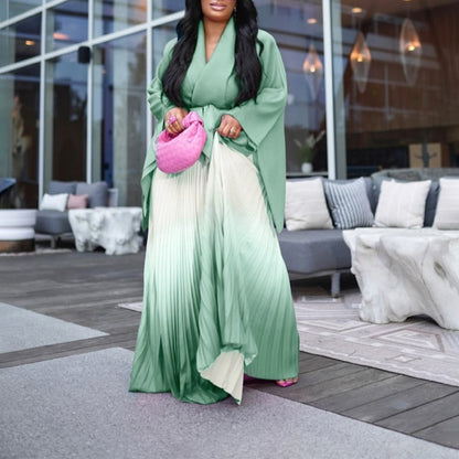 Damen langes Plissee Kleid mit Cape und Gürtel Stalluxe