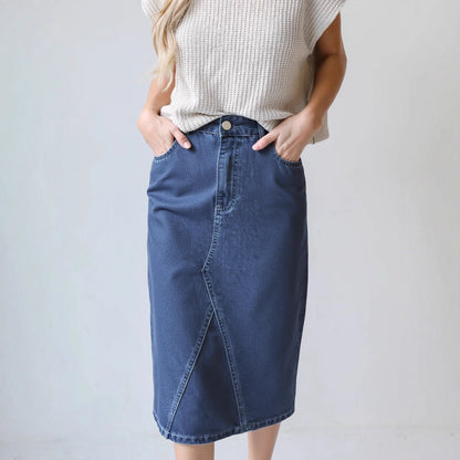 Damen Denim-Midirock mit praktischen Taschen und figurschmeichelndem Schnitt Stalluxe