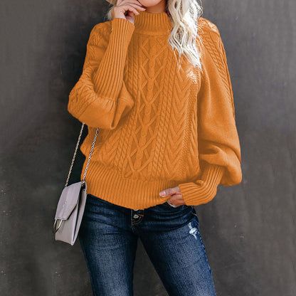 Damen Strickpullover mit hohem Kragen und voluminösen Ärmeln Stalluxe