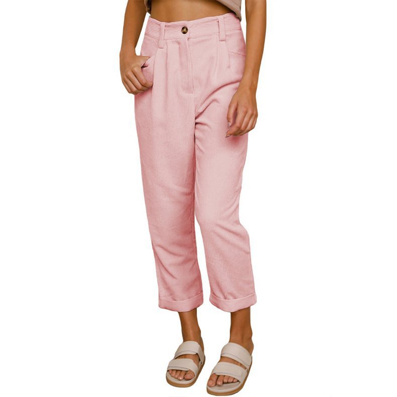Damen Bequeme und elegante Hochtaillierte Hose mit feinem Rippmuster Stalluxe