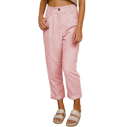 Damen Bequeme und elegante Hochtaillierte Hose mit feinem Rippmuster Stalluxe