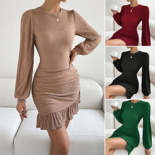 Damen Raffungskleid mit langen Ärmeln und strukturiertem Design Stalluxe