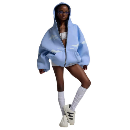 Damen Oversized Kapuzenjacke mit luftigen Wolkenmotiven Stalluxe
